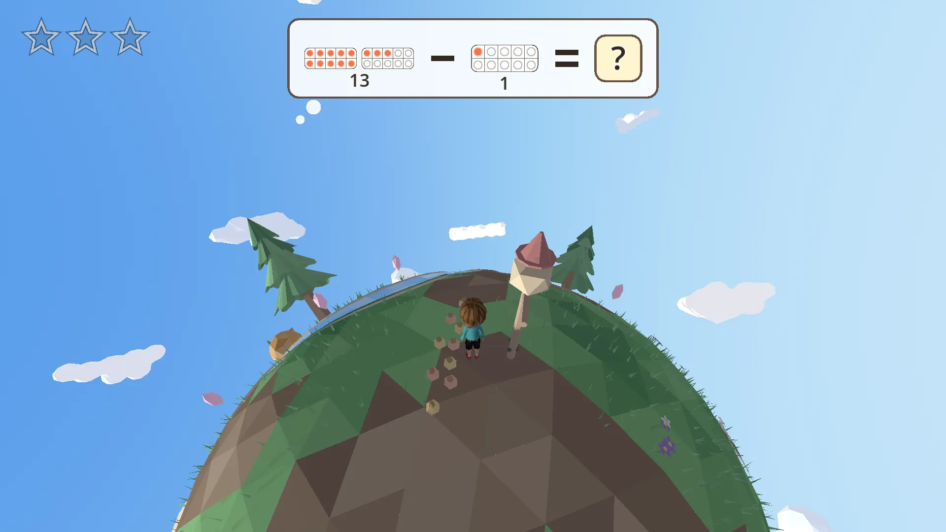 Ten-frame subtraction question at a lesson station
