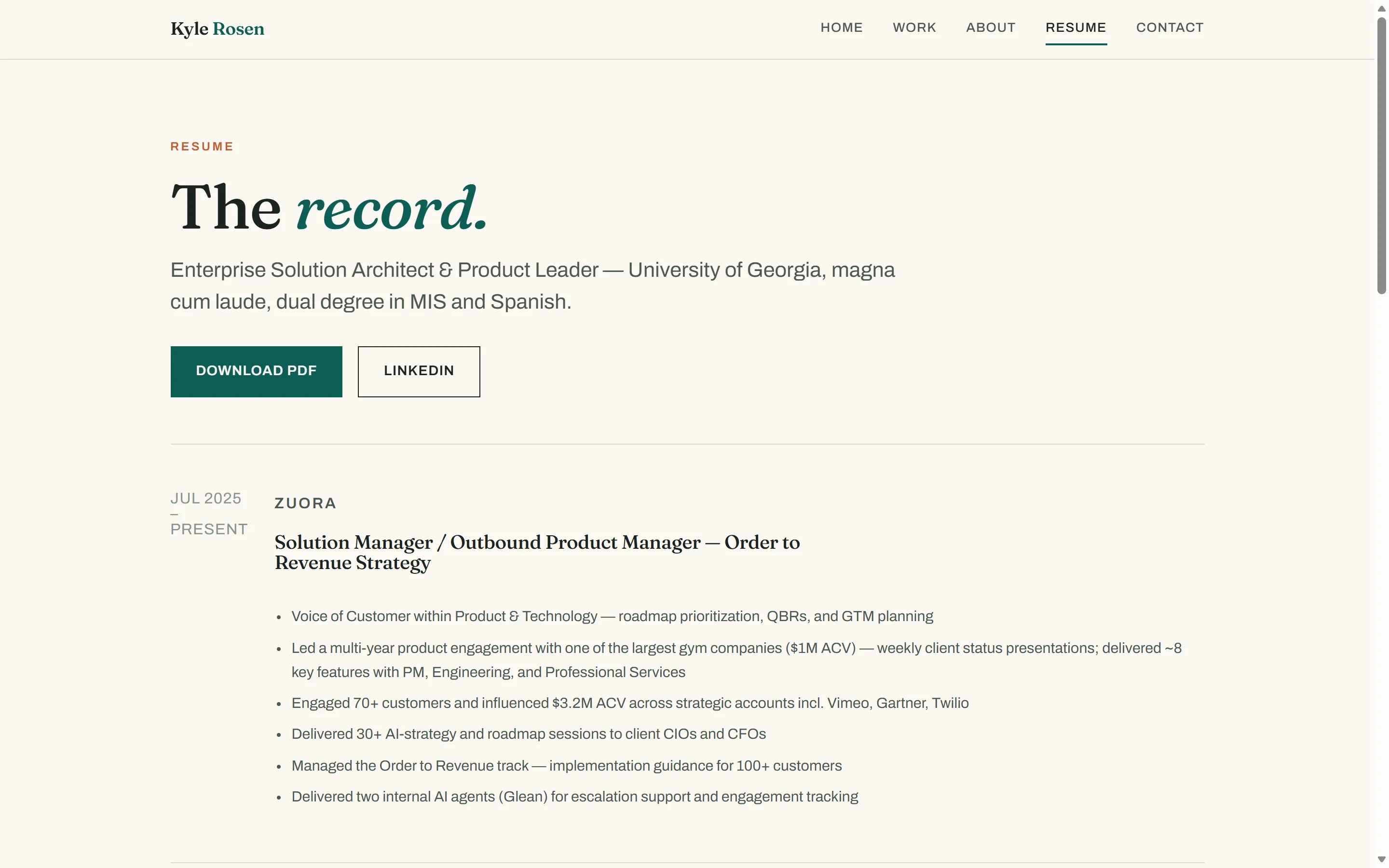 Resume page